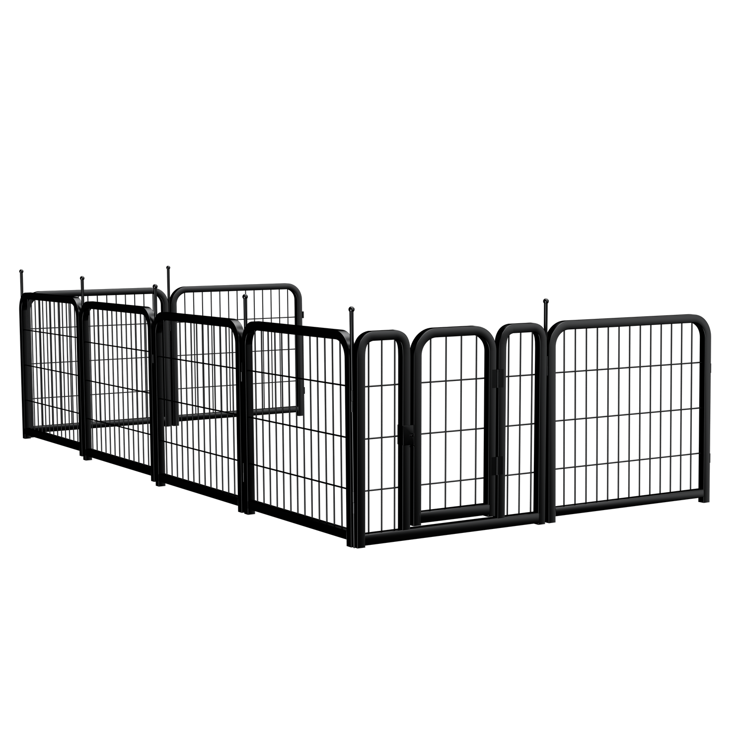 8-panel dog fence, 24 inch small dog pet fence, portable indoor pet game fence. Black, 22.2 inches wide x 23.6 inches high.