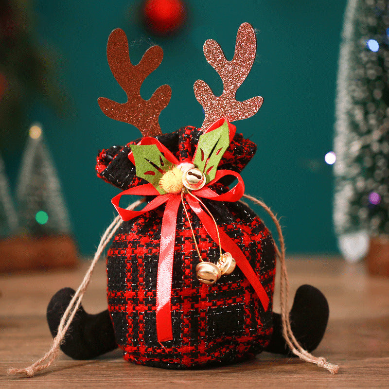 Christmas Apple Bag Antlers Checkered Cloth Gift Bag Christmas Eve Kindergarten Children&