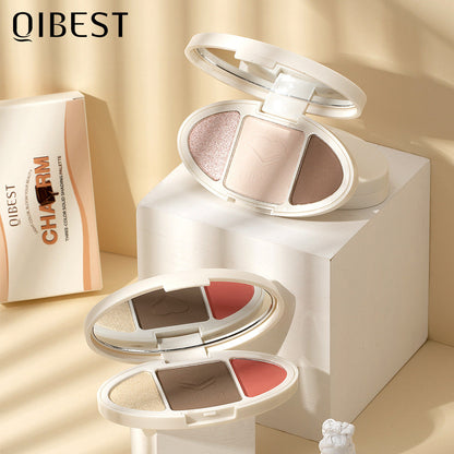 QIBEST High Gloss Repairing All-In-One Plate Matte Brightening Glitter Powder Blush Rouge Plate Powder Cake Repairing Plate