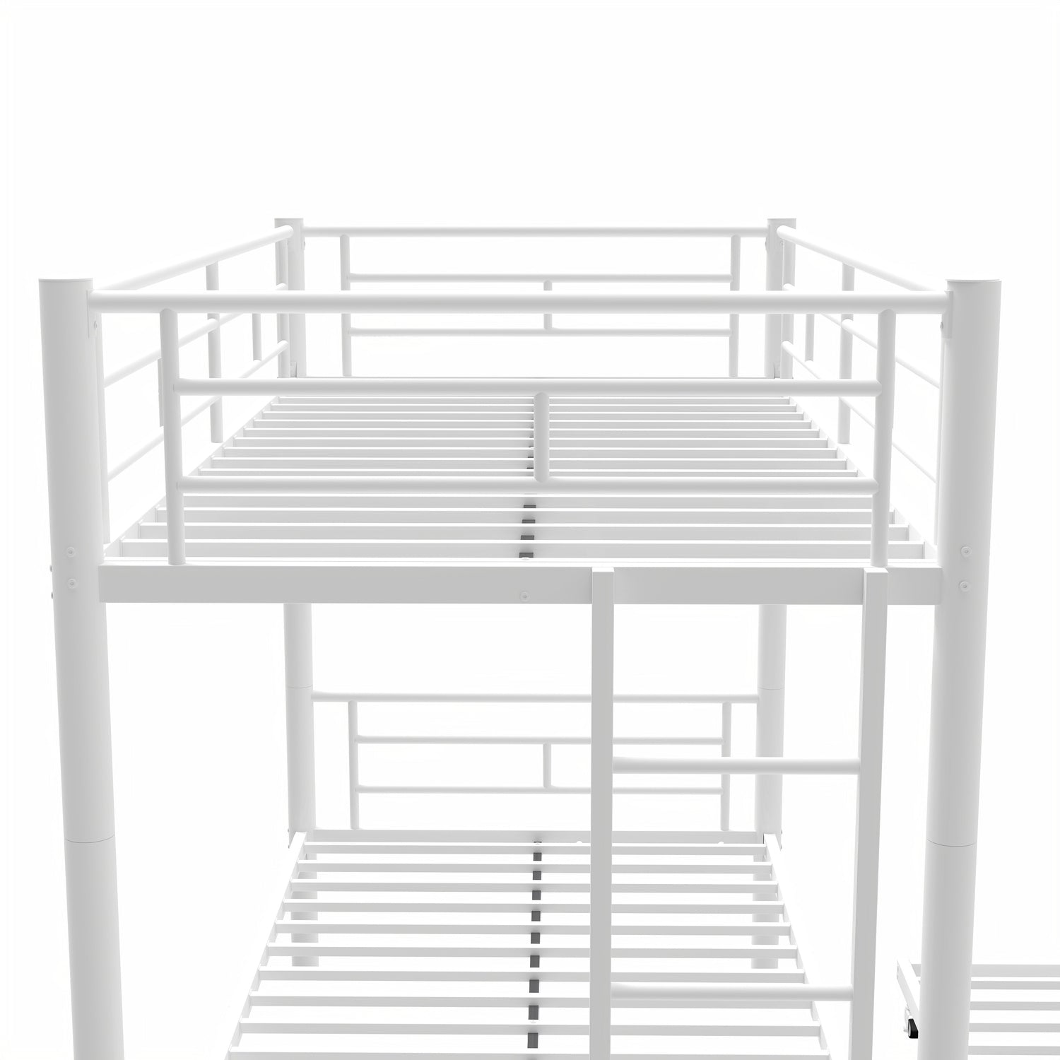 Heavy-duty Sturdy Meta Twin over Twin with Trundle Bunk Bed/l/ Noise Reduced/ Safety Guardrail/No Box Spring Needed,White