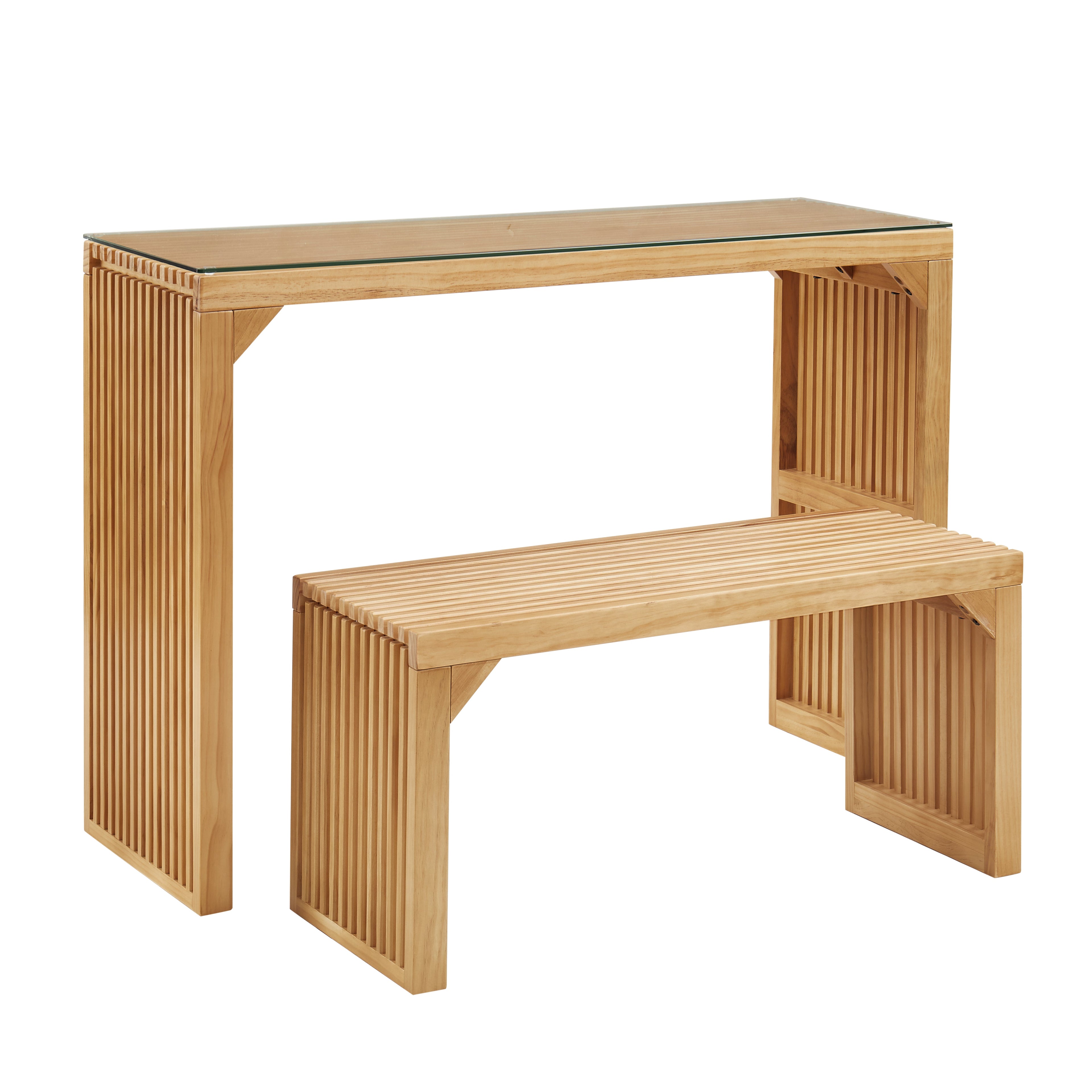 Dining Bench and Table, Pine Indoor Wood Bench for Entryway,Living Room,Kitchen and Bedroom Table (Nature, Long Bench &amp; Table)