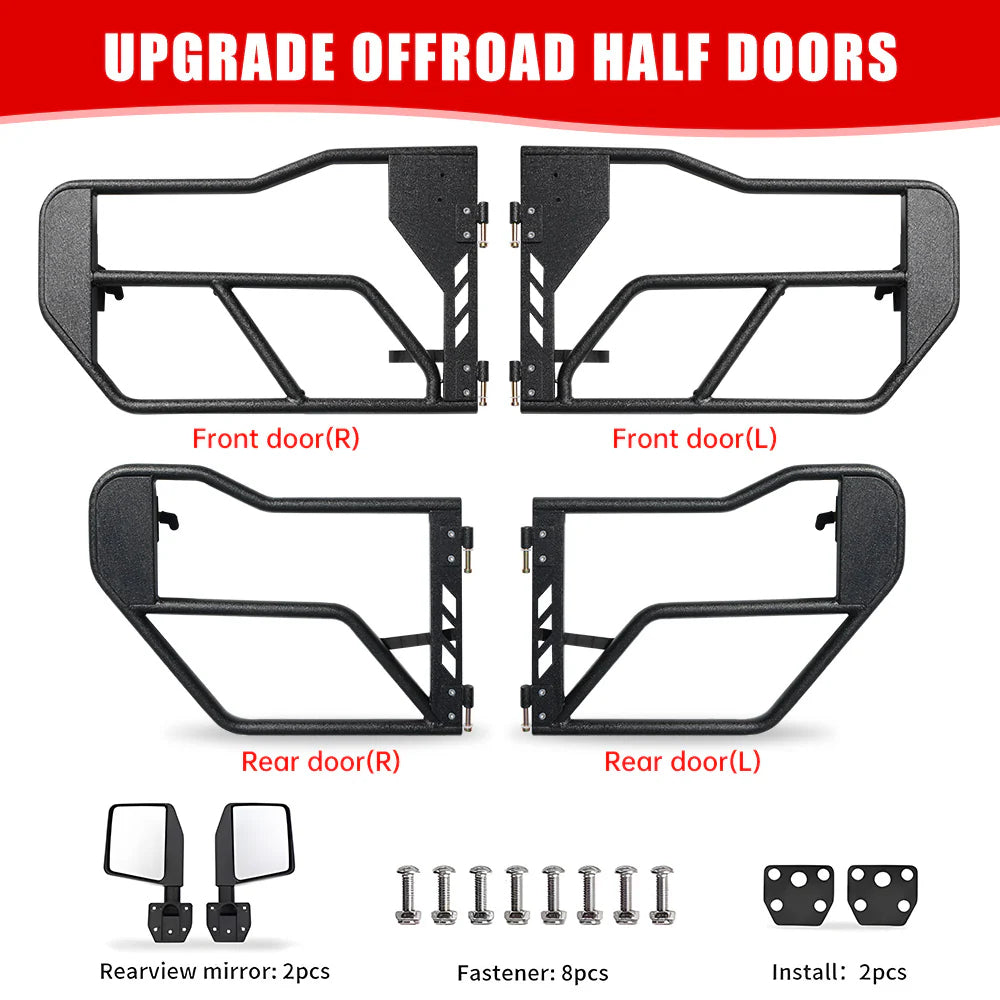 Jeep Tube Doors for Wrangler JL &amp; Gladiator JT (2018-2024) - 4-Pc Set w/Mirrors