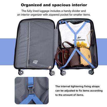 Hardshell Suitcase Spinner Wheels PP Luggage Sets Lightweight Durable Suitcase ,3-Piece Set (20/24/28) ,Purplish Blue