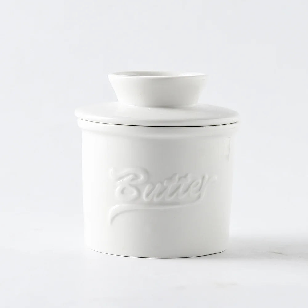 Ceramic yellow oil tank relief red butter storage tank cheese butter dish with lid set