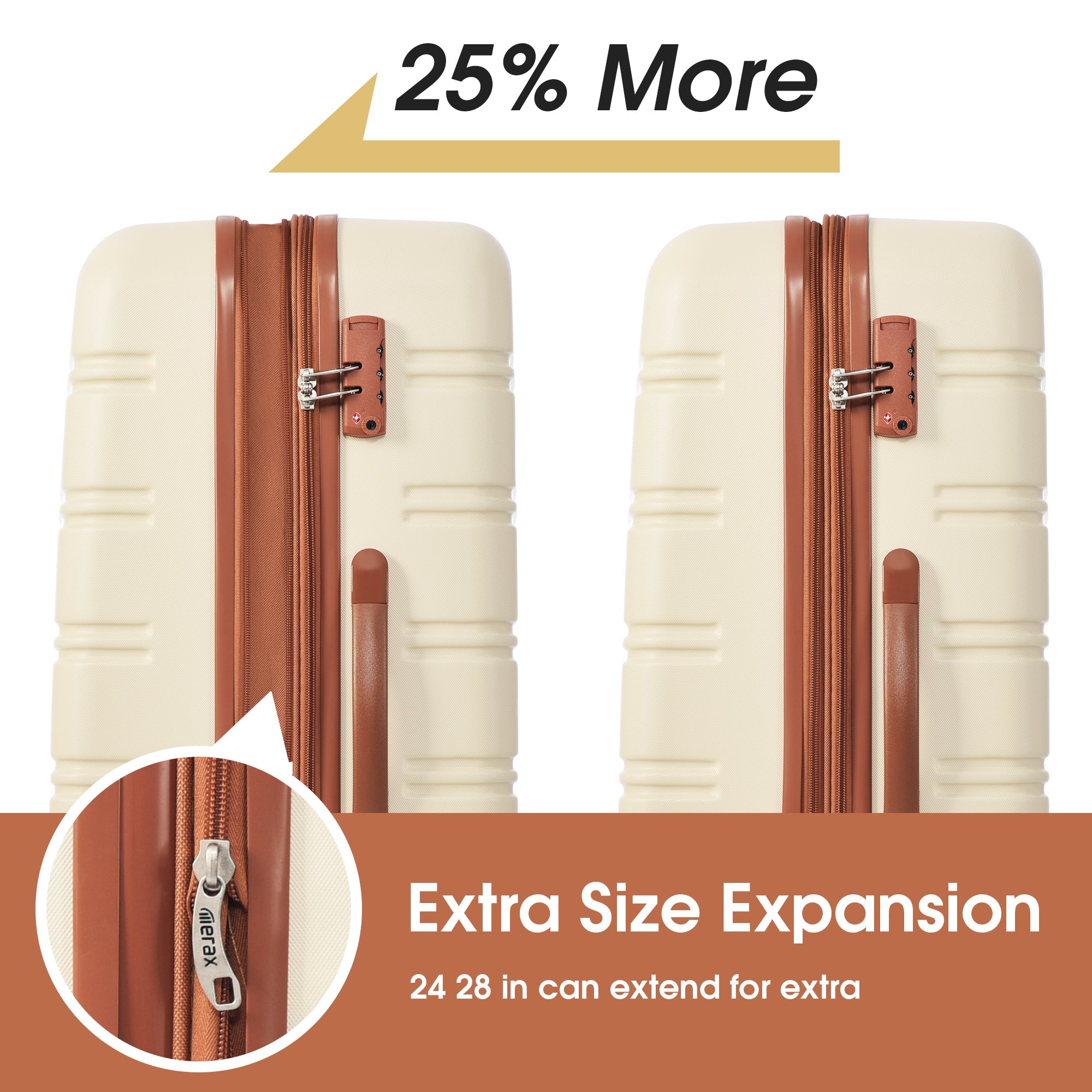 Antique White 3 Piece Luggage Set Hardside Spinner Suitcase with TSA Lock 20" 24&