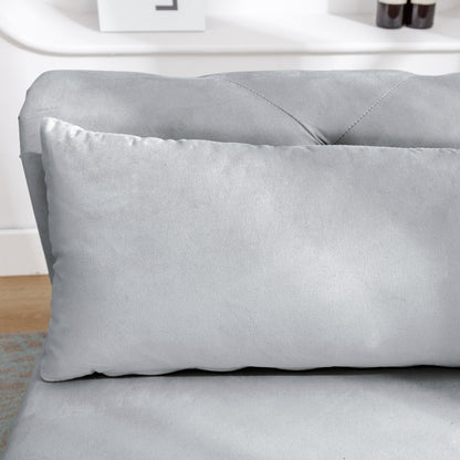 Grey Chaise Lounge Indoor Velvet Lounge Chair for Bedroom with Storage &amp; Pillow Modern Upholstered Rolled Arm Chase Lounge