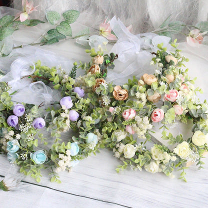 Forest style curled edge rose headband, simulated starry sky, eucalyptus wreath, bride&