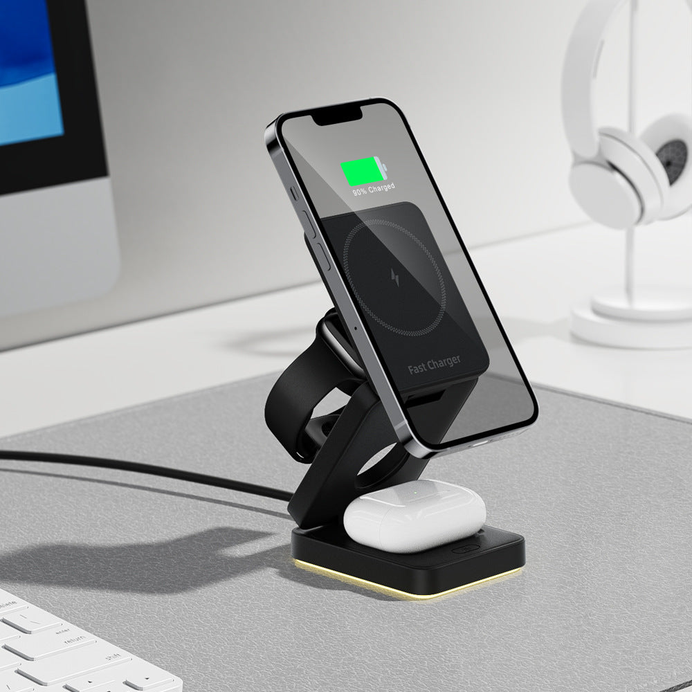 3 in 1 Wireless Charger Magnetic Foldable Charger For iphone charger power Adapter Charging Stand &amp; Holder