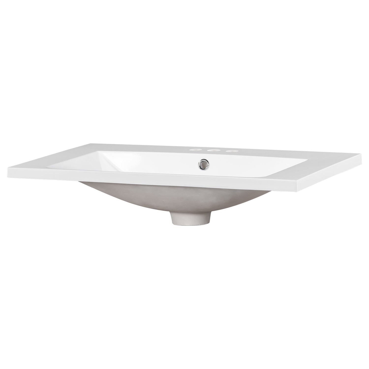 30" Single Bathroom Basin Sink, Vanity Top Only, 3-Faucet Holes, Resin