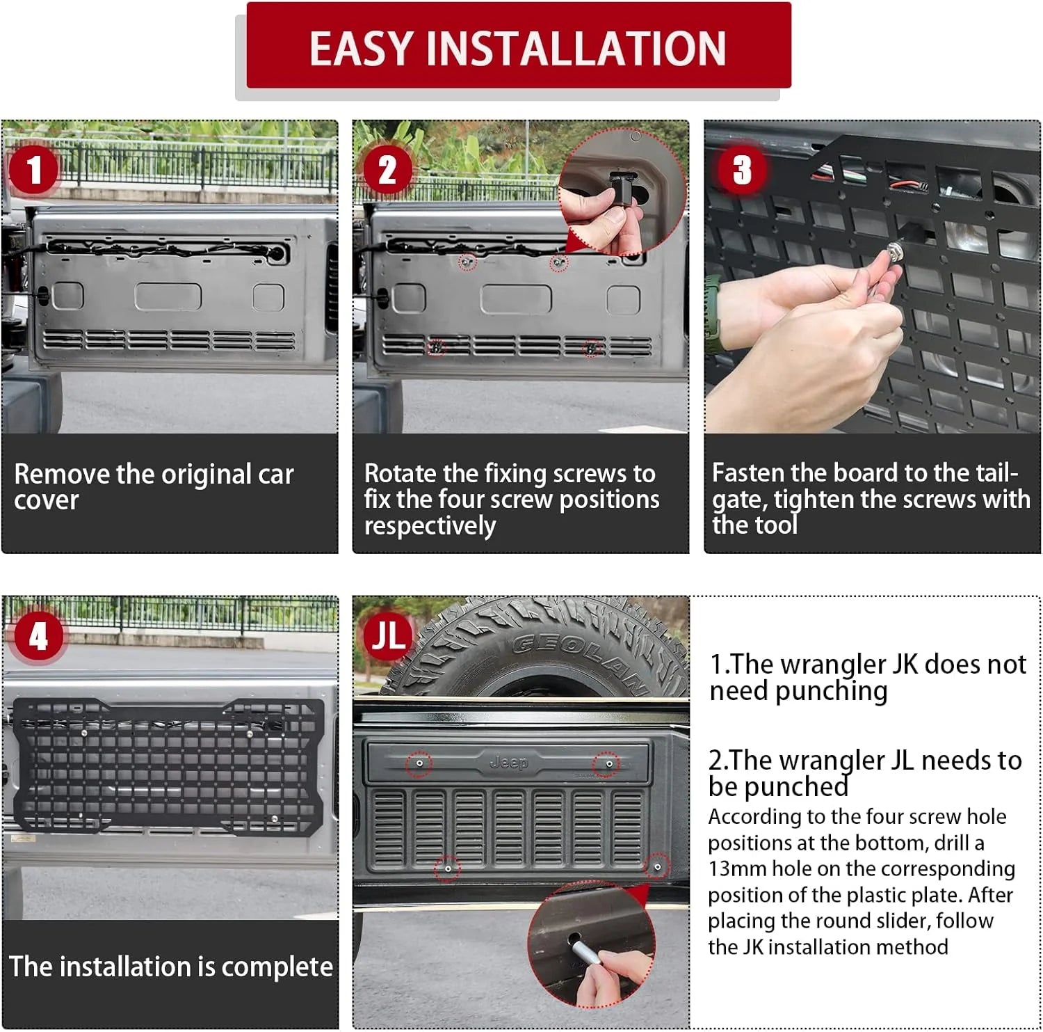 JK&amp;JL Tailgate Tactical Panel for Wrangler Tailgate Tool Kit/JL Organizer Racks Compatible with Jeep Wrangler 2007-2022 JK JKU &amp;