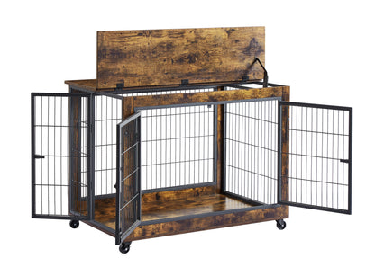 Furniture Dog Cage Crate with Double Doors, Rustic Brown, 38.58&