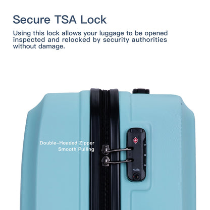 3 Piece Luggage Sets ABS Lightweight Suitcase with Two Hooks, Spinner Wheels, TSA Lock, (20/24/28)   Green