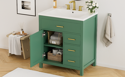 30-Inch Green Bathroom Vanity with Ceramic Sink and Ample Storage - Ideal Choice for Small Bathrooms