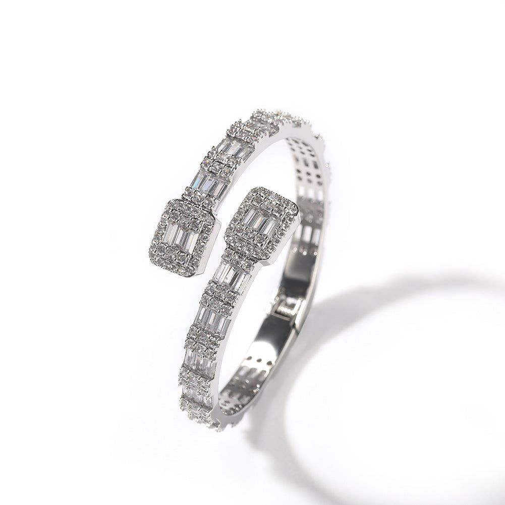 Fashionable Opening Bracelet Ins Style Diamond Set Interwoven Two Color Bracelet Personalized Hip Hop Men&