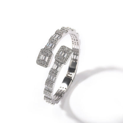 Fashionable Opening Bracelet Ins Style Diamond Set Interwoven Two Color Bracelet Personalized Hip Hop Men&