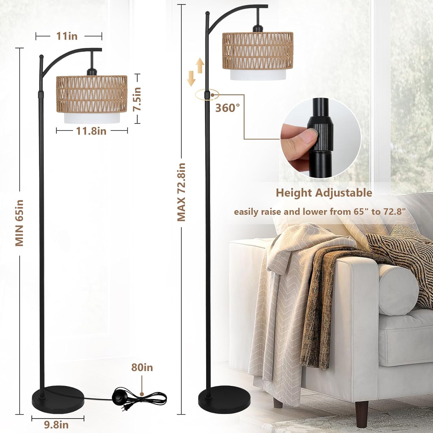 Arc Floor Lamp for Living Room with 3 Color Temperatures, Farmhouse Floor Lamps with Remote &amp; Dimmable Bulb Office