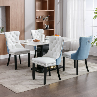 A&amp;A Furniture Nikki Collection Modern High-end Tufted Solid Wood Contemporary PU 2-Pcs Set White+Light Blue