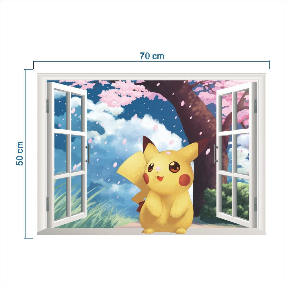 New 3D Pikachu Wall Sticker Pok é mon Wallpaper Self adhesive Cartoon Graffiti Anime Poster Children&