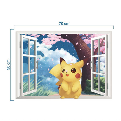 New 3D Pikachu Wall Sticker Pok é mon Wallpaper Self adhesive Cartoon Graffiti Anime Poster Children&