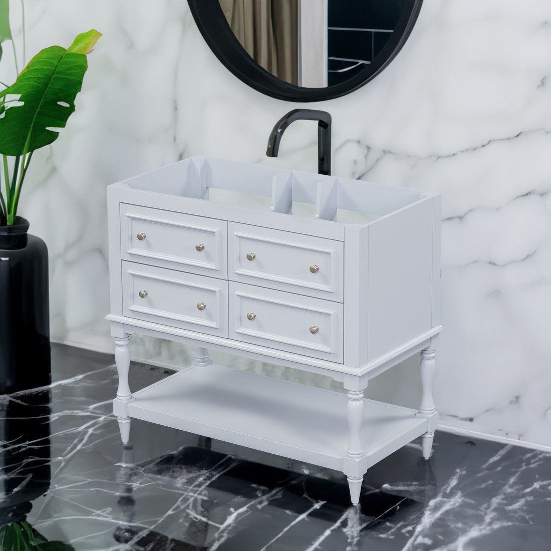 36" Bathroom Vanity Cabinet without Sink Standing Vanity Set with 4 Drawers&amp; Soft Closing Doors Blue (NOT INCLUDE BASIN SINK)