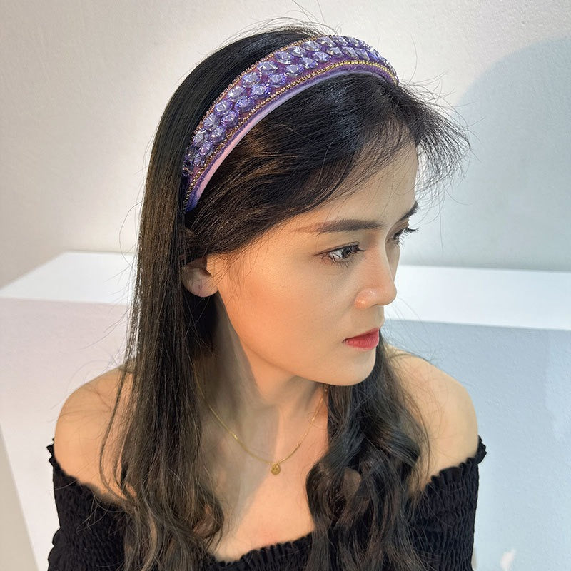 Double row geometric circular purple rhinestone women&