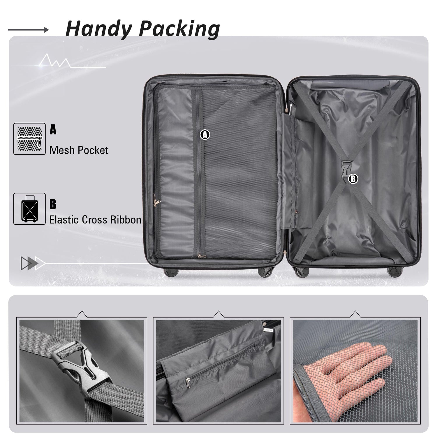Expanable Spinner Wheel 2 Piece Luggage Set ABS Lightweight Suitcase with TSA Lock 20inch+24inch Purple + Plastic