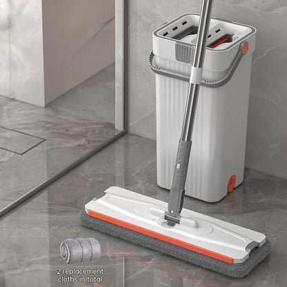 A 33cm Home Floor Cleaning Set: Hand Free Flat Mop &amp; Bucket, 360° Rotating, Washable Microfiber, Lazy Cleaning Tool.