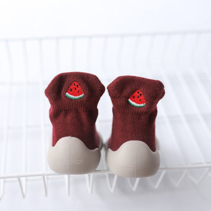 Autumn New Soft Sole Baby Walking Shoes Knitted Embroidered Baby Floor Socks Shoes Avocado Children&