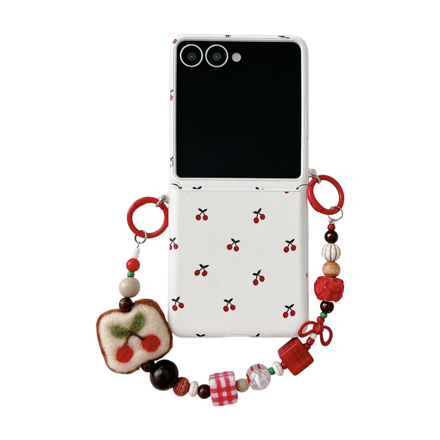White Background Korean Style Cherry Phone Case for Samsung Z Flip 7/5/6/4 Foldable Protective Shell Compatible with Oppo and Huawei