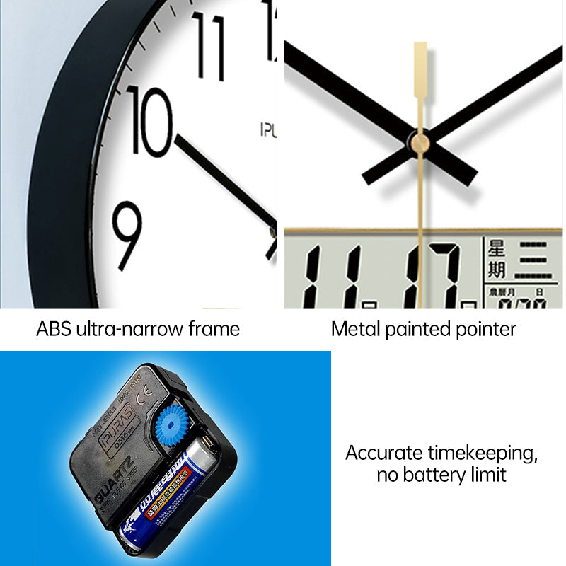 2025 New 10/12/14 - inch Electronic Calendar Wall Clock. Monitors temp &amp; humidity. Dual - display. Mute. Quartz movement.