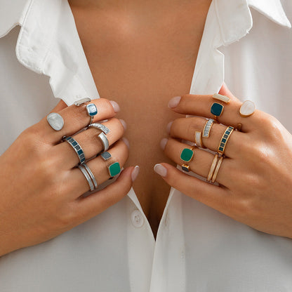 French retro irregular alloy ring light luxury style geometric drip oil ring set