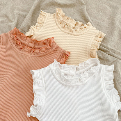 Baby Pit Thread Crawling Clothes Spring/Summer Wooden Ear Edge Girls&