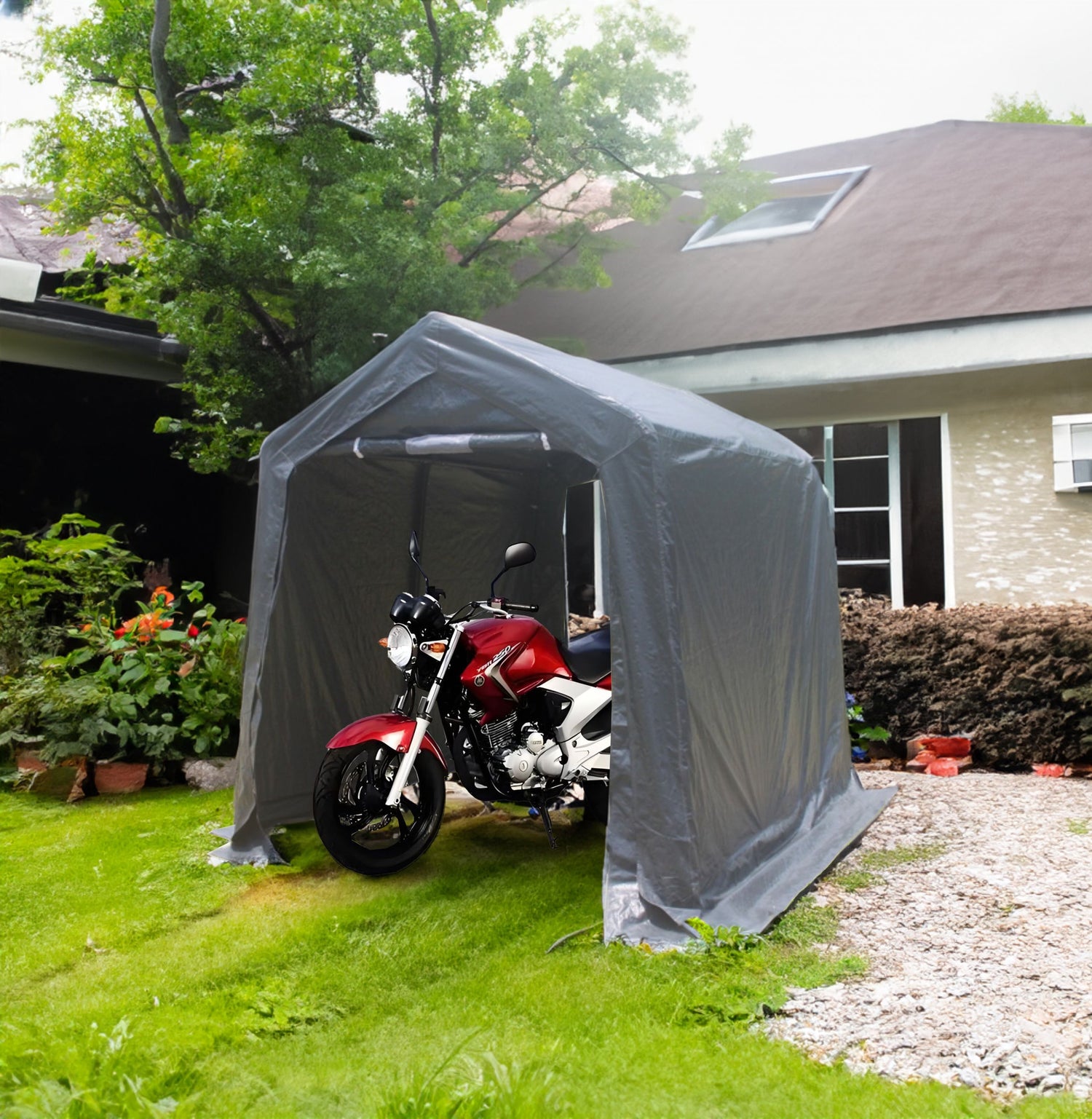 7x8 ft Outdoor Portable Gazebo Storage Shelter Shed with 2 Roll up Zipper Doors &amp; Vents Carport