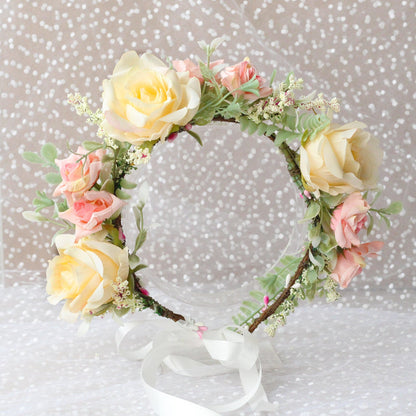 Korean style fashion flower wreath headwear fabric rose bridal headband beautiful little girl selfie flower hair accessory