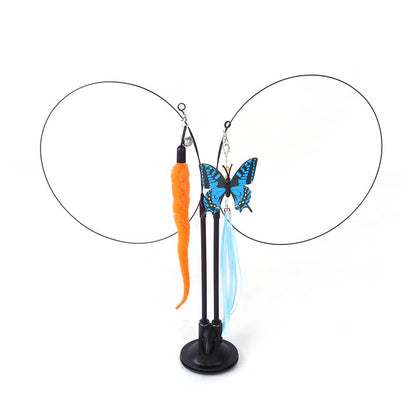 Suction cup cat toy stick that can be attached and held with steel wire multi head interchangeable cat toy and pet supplies