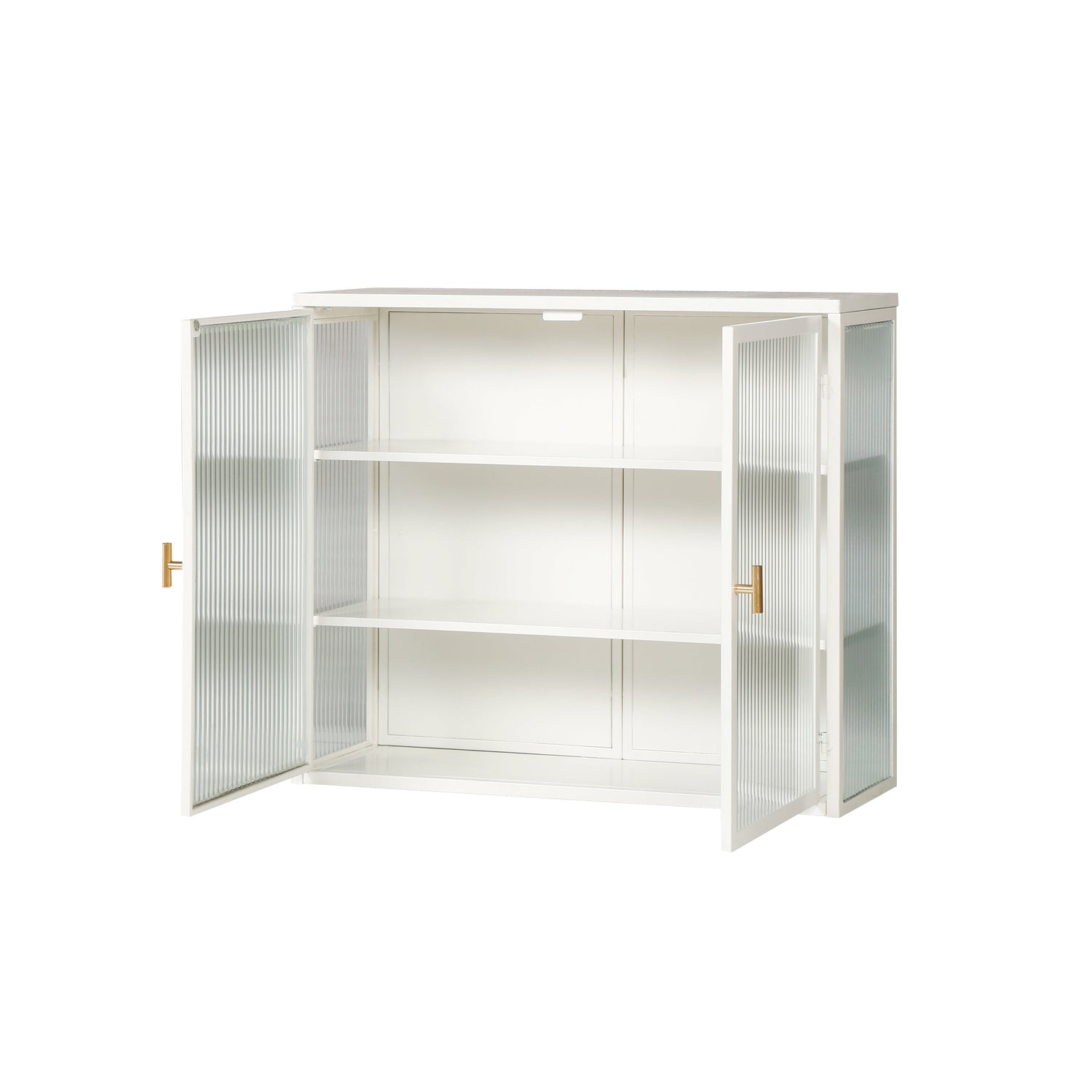 27.56"Glass Doors Modern Two-door Wall Cabinet with Featuring Three-tier White