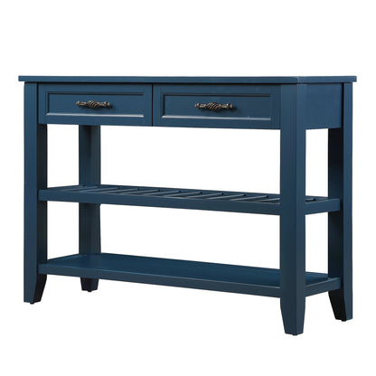 Console Sofa Table with 2 Storage Drawers and 2 Tiers Shelves Mid-Century Style 42&