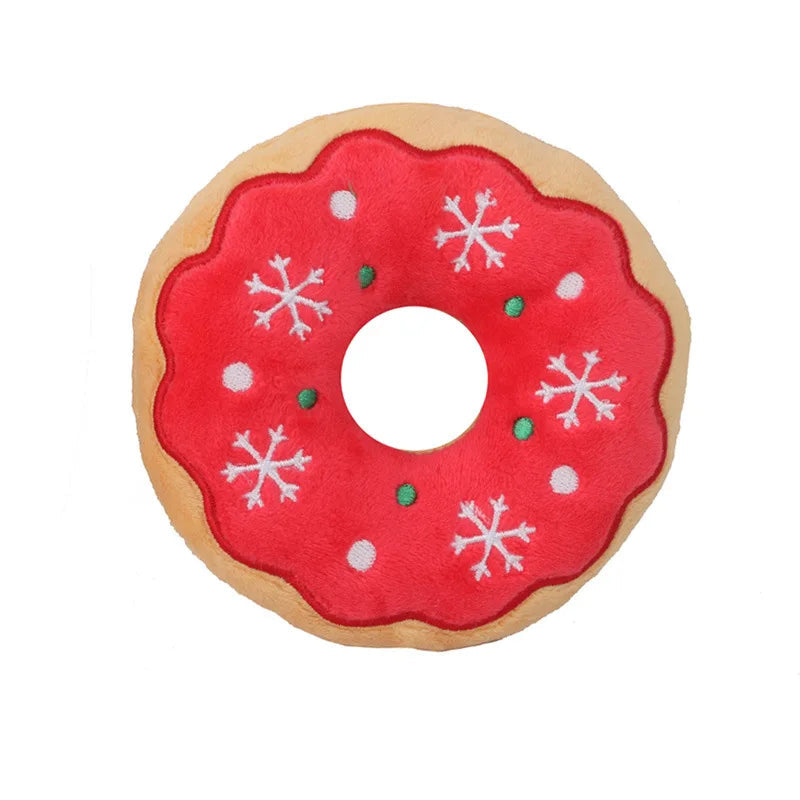 Xmas Pet Dog Plush Noise Chewing Toy Santa Elk Gingerbread Man Donut Cat Dog Christmas Series Cartoon Dog Toy Plush Squeak Toy