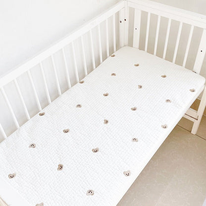 Baby fitted sheet pure cotton plus cotton sheets ins Japanese and Korean style quilted embroidered newborn sheets autumn and winter children&