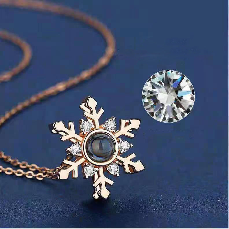 100 Languages I Love You Projection Snowflake Pendant Necklace Valentine&