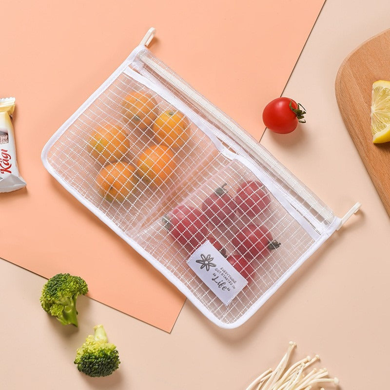 Refrigerator storage net bag hanging type household kitchen classification storage bag multifunctional dual compartment