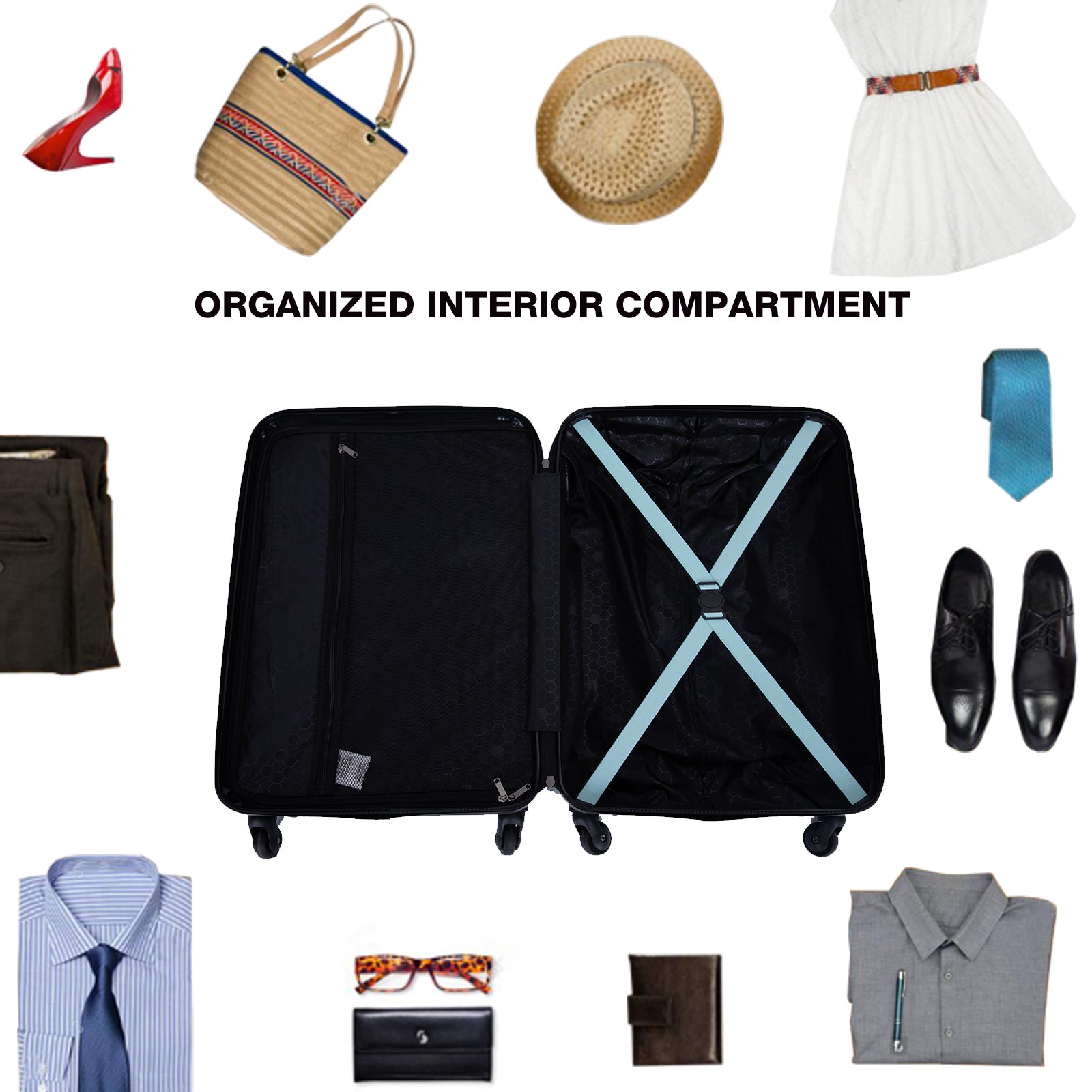 3 Piece Luggage Sets ABS Lightweight Suitcase with Two Hooks, Spinner Wheels, TSA Lock, (20/24/28)   Green