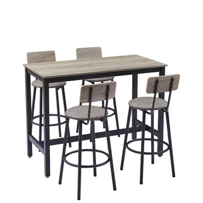 Bar Table Set with 4 Bar stools PU Soft seat with backrest Grey 47.24&