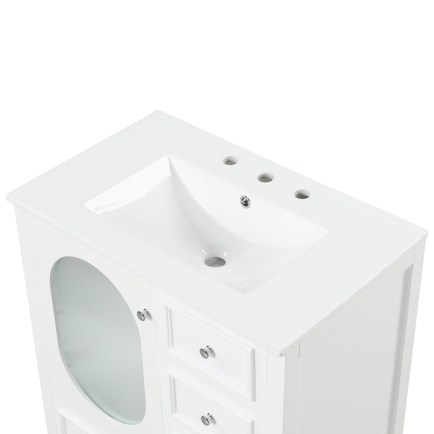 30" Bathroom Vanity with Sink, Bathroom Vanity Cabinet with Three Drawers and Door, Solid Wood and MDF, White
