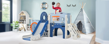 10-1 Toddler Slide Set,Kids Slide for Toddlers Ages 1+, Basketball Hoop Pirate Ship Themed Slide with Ship Head Indoor&amp; Outdoor