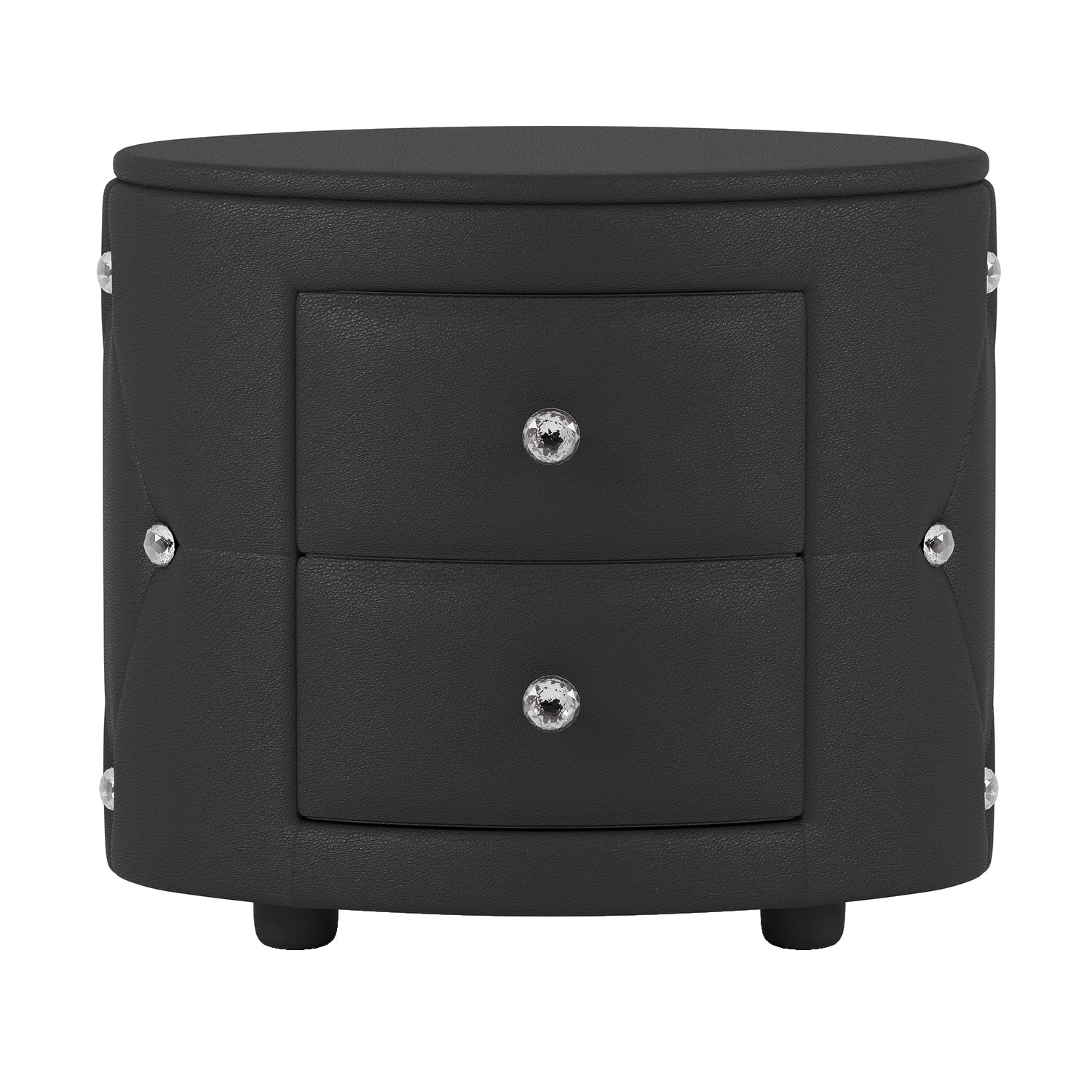 Elegant PU Nightstand with 2 Drawers and Crystal Handle,Fully Assembled Except Legs&amp;Handles,Storage Bedside Table - Black