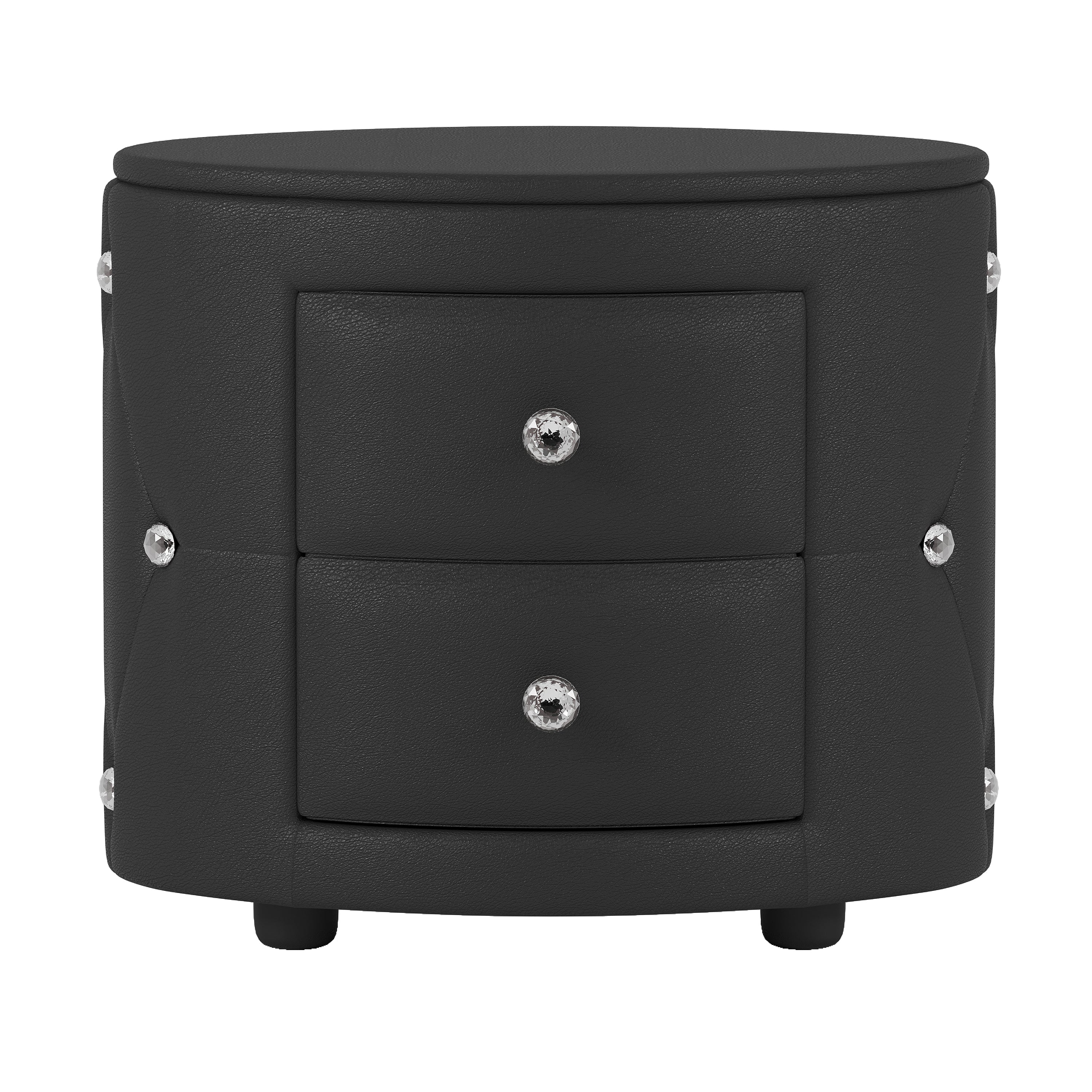 Elegant PU Nightstand with 2 Drawers and Crystal Handle,Fully Assembled Except Legs&amp;Handles,Storage Bedside Table - Black