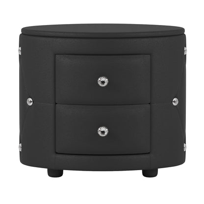 Elegant PU Nightstand with 2 Drawers and Crystal Handle,Fully Assembled Except Legs&amp;Handles,Storage Bedside Table - Black