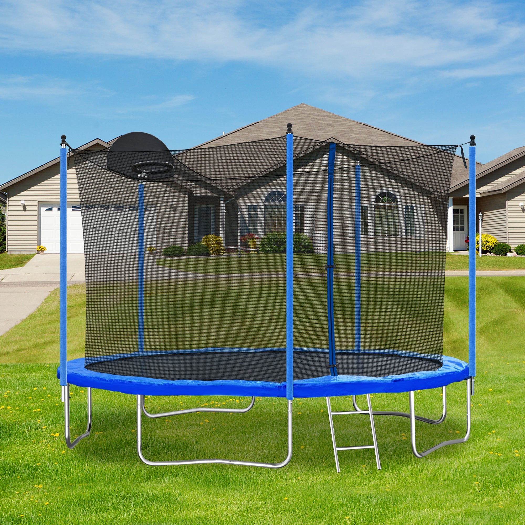 12FT Trampoline for Adults &amp; Kids with Basketball Hoop, Outdoor Trampolines w/Ladder and Safety Enclosure Net for Kids and adult