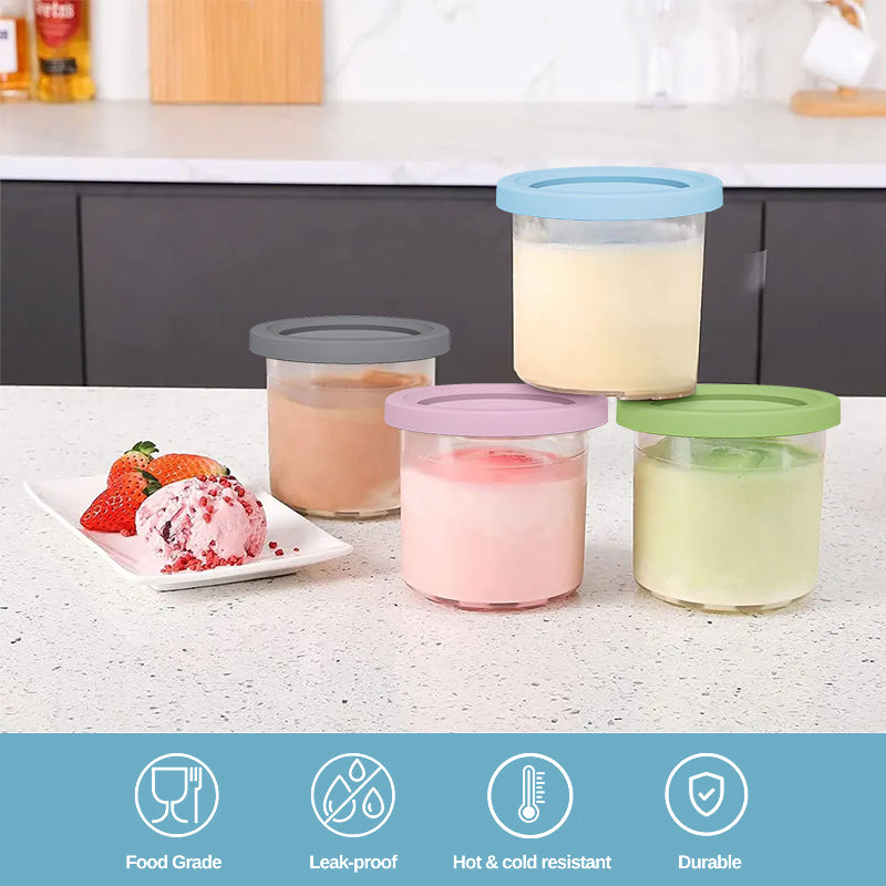 4-Pack Replacement Containers &amp; Lids for Nin-ja Creami Deluxe Pints, 16oz, Compatible with NC299AMZ &amp; NC300s, Original Grey